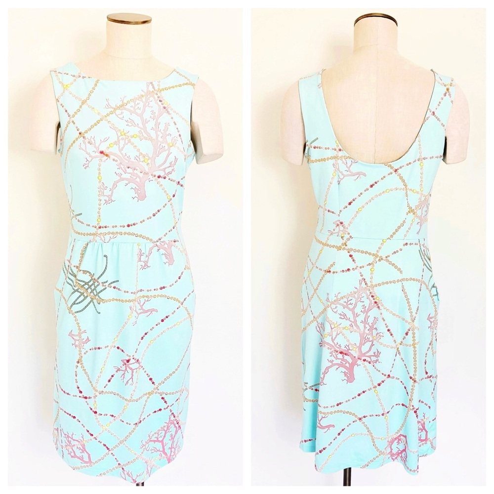 J. McLaughlin Sheath Dress in Mint Coral Rope Sz 6